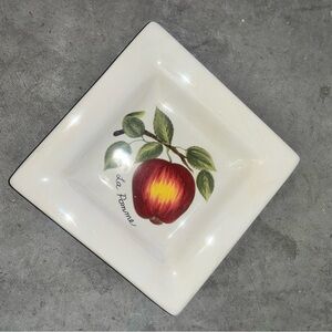 Square White Plate with Apple Design